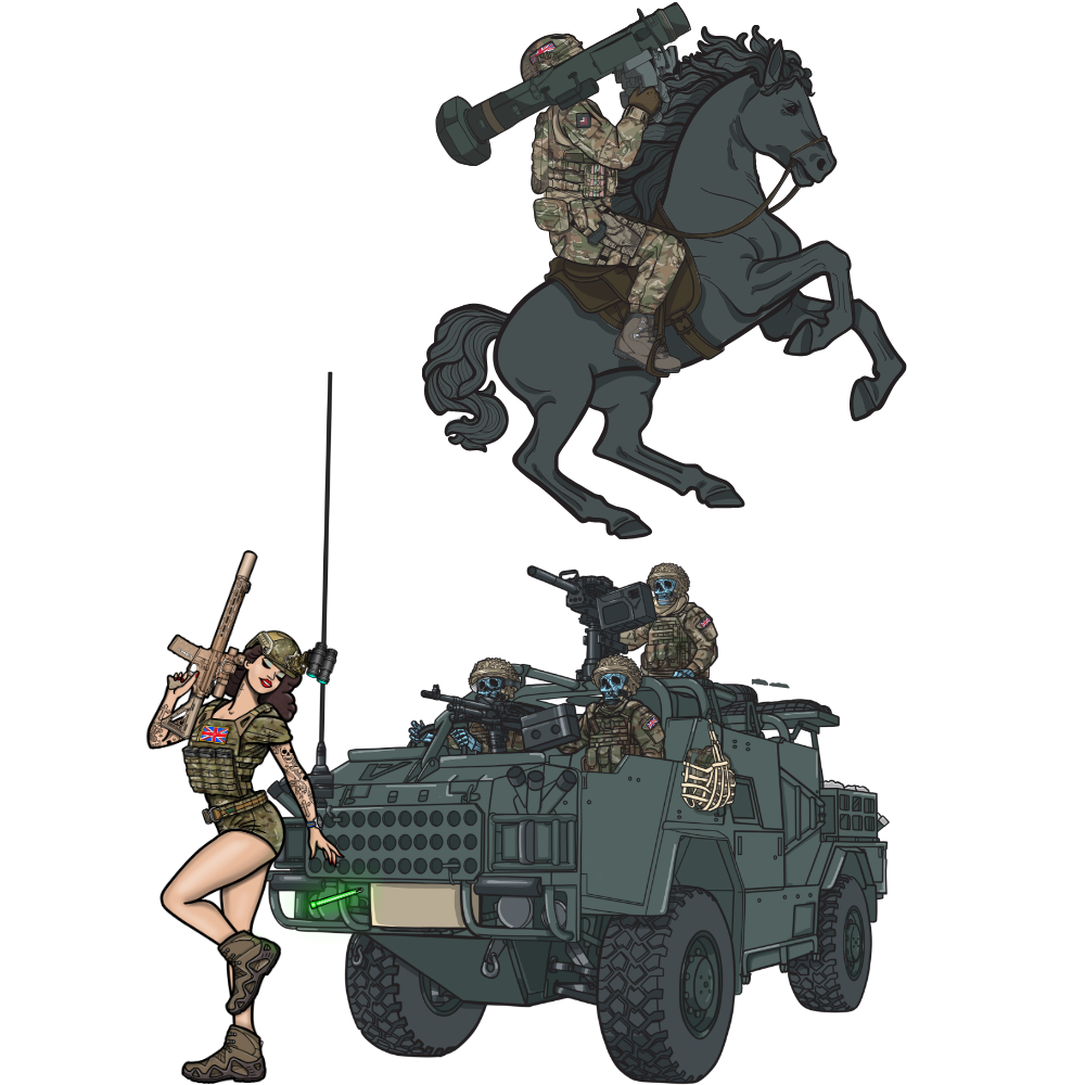 Mora British Army custom designs for unit t shirts, flags and stickers.